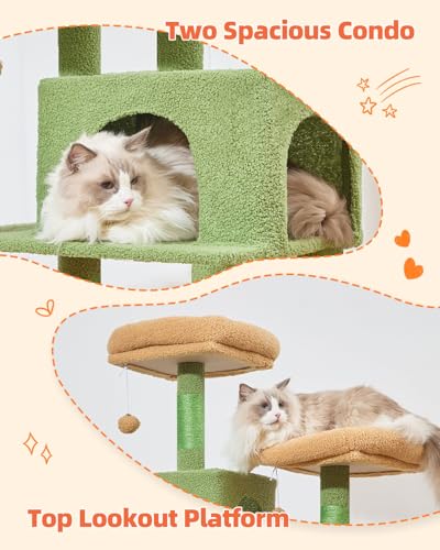 Image of Taoqimiao Cactus Cat Tree, 67 in Tall Cat Tower with 2 Plush Cat Condos