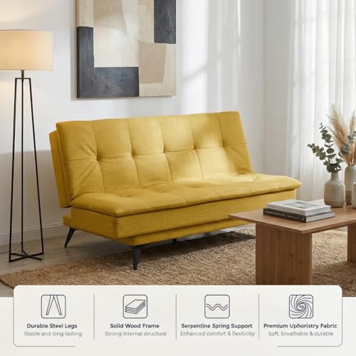 Image of Wakefit Flexia Sofa Cum Bed - Three Seater - Reflection Series Yellow