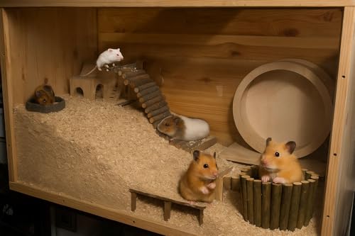 Image of SIMENA Wooden Hamster Suspension Bridge Toy, Hamster Fencing, Natural Climbing Ladder for Dwarf Hamsters, Syrian Hamsters, Mice, Gerbils & Small Pets (Natural, 19.7 inch)