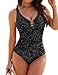 Blooming Jelly Womens Tummy Control Swimsuits Metal One Piece Bathing Suit V Neck Shiny Swim Suits 2026 (Medium, Black)