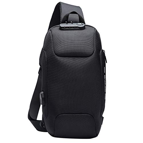OZUKO Bolsa de mensajero multifunción para hombres Bolso hombre pecho mochila negra cruzada bolsa bandolera pequeña espaciosa senderismo ciclismo de viaje impermeable antirrobo resistente Oxford