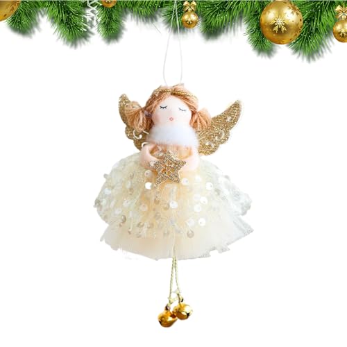 Decoración de ángel con Bell - Joyería de árbol de Navidad de Angel Doll Puppet Hecho a Mano, Linda Pieza Decorativa | Celebraciones Familiares Festival de Invierno Fiestas caseras de la Sala