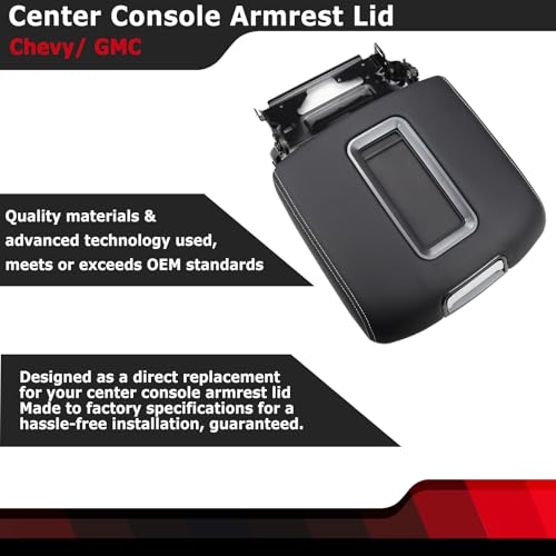 FEXON Armrest Center Console Cover Lid Kit for GMC Sierra Chevy Silverado 1500 2500 3500 2014-2018 Tahoe Yukon Suburban 2015-2020 Replaces 0227083AA 22861304