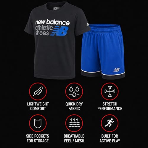 Image of New Balance Boys Short Sets - 2 Piece Active Performance Athletic Shirt and Kids Basketball Gym Shorts for Boys (8-12)