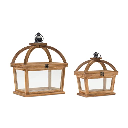 Melrose Wood and Glass Decorative Candle Lantern Set #TOP21