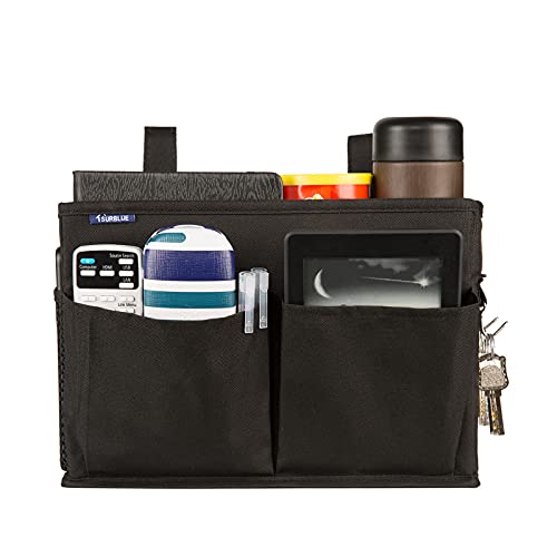 Surblue Bedside Caddy Hanging Bed Organizer Storage Bag Pocket for Bunk and Hospital Beds, College Dorm Rooms Baby Bed Rails,Camp 4 Pockets and 2 Hooks (Black) by Surblue - Used condition - Image 4