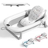 JUPPLIES Bañera Bebé Plegable con Cojín Ergonómico, Termómetro Digital y...