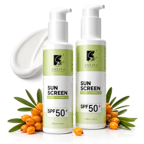 Image of Sea Buckthorn Oil Sunscreen SPF 50+ 200ml | Broad Spectrum UVA UVB Sun Protection for Face-Body |Fast Absorbing No White Cast Sunscreen | Water Resistant Daily Use for All Skin| Men-Women