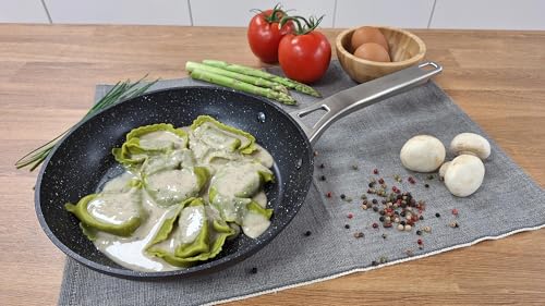 briebe Black Titanium Set of 3 Frying Pans Induction, Non-Stick Titanium 20-24-28cm, Forged Aluminum, PFOA-Free Coating, Professional Stainless Steel Handle, Ceramic Hob, Gas, 3 Protectors - Image 5