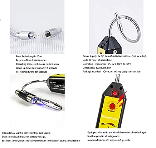 Wale&Morn Wjl-6000 Freon Leak Detector With Indicator Light For Halogen Gas Leakage, Air Condition Refrigerant Sniff Leak Detector Hvac R22 R410A R134A R290 R600A R1234Yf Cfcs Hcfcs Hfcs Hc Hfo #TOP3