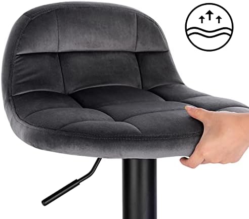 WOLTU Bar Stools Set of 2 Dark Grey Velvet Bar Stools Bar Chairs Breakfast Dining Stools for Kitchen Island, Home Pub, Dining Room, Barstools with Backrest, Footrest, Seat Height 62-83cm BH317dgr-2-UK