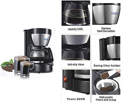 AYDQC 6 Tazas de café, cafetera programable con Jarra de Vidrio, máquina de café de Goteo de Acero Inoxidable con… - Imagen 5