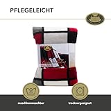 Gözze - Weiche Kuscheldecke, Cashmere Feeling, Hohes Stoffgewicht 500 g/m², Antigua, 150 x 200 cm - Rot/Bordeaux/Schwarz/Weiß