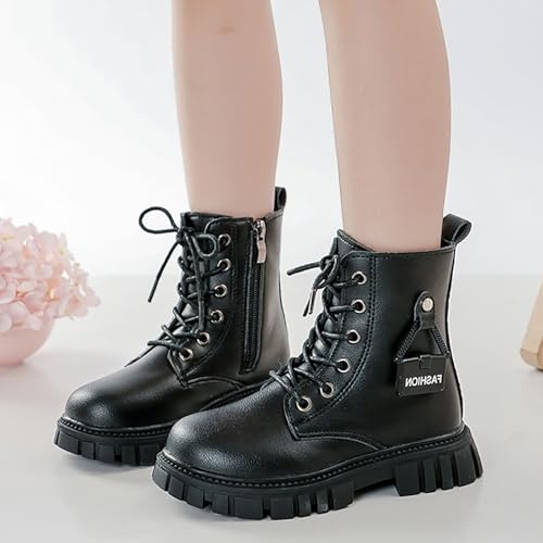 Girls White Lace Up Ankle Boots Girls Halloween Cosplay Boots Zipper Combat Booties Lug Sole (Little Kids/Big Kids)4