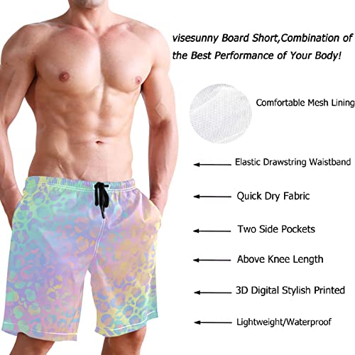 visesunny Bright Rainbow Leopard Print Men's Swim Trunks Quick Dry Bathing Suits Beach Swim Shorts2