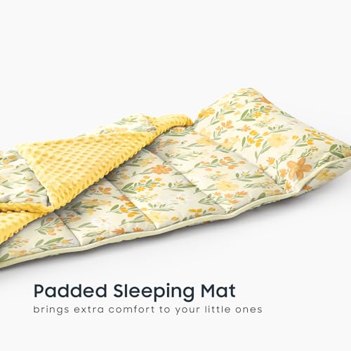 Image of Wake In Cloud - Toddler Nap Mat with Pillow and Minky Fleece Blanket, for Kids Girls Ages 3 Plus in Daycare Preschool Kindergarten, Roll Up Sleeping Bag, Floral Flowers