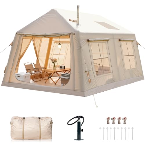 8-10 Person Large Inflatable Tents for Camping, Blow Up Tent House 2 Rooms, 4 Season Hot Tent with...
