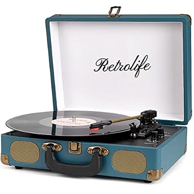 Vinyl Record Player Suitcase with Built-in Speakers Portable Belt-Driven Record Player