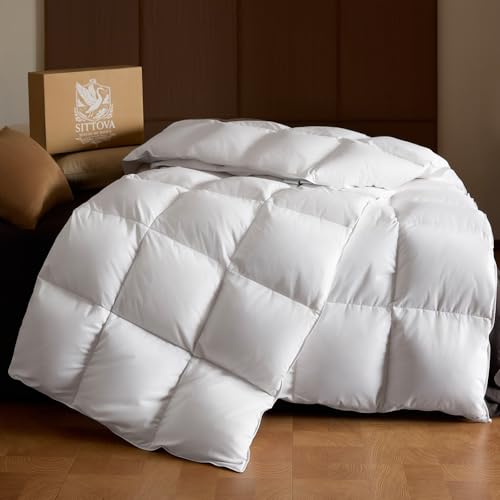 Goose Down Fiber Comforter Oversized King – All-Season Hotel Quality Duvet Insert, High Fill Power, Ultra Soft 100% Cotton, Box-Stitched, Breathable, Lightweight Luxurious White Bedding, 98"x 120"