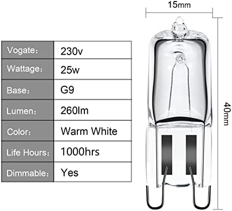 G9 Halogen Oven Bulb 25W 230V 300 Heat Tolerant for Neff / AEG / Smeg / Zanussi / Bosch / Oven Light Bulb 4 Pack