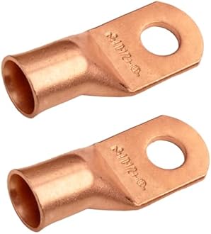 SELTERM 2pcs 4/0 AWG (XL) 1/2" Stud Copper Wire Lugs, Ring Terminals, Battery Cable Ends, 0000 Gauge Ring Terminal Connectors, UL Heavy Duty Bare Copper Eyelets