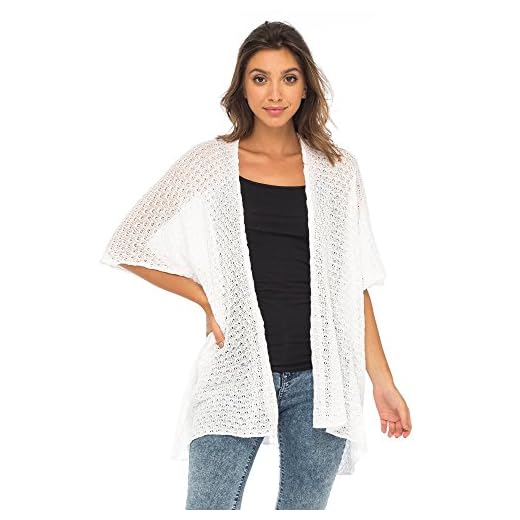 Back From Bali Womens Long Shrug Cotton Cardigan Sweater, Open Front Short Sleeve for Dresses, Pants White