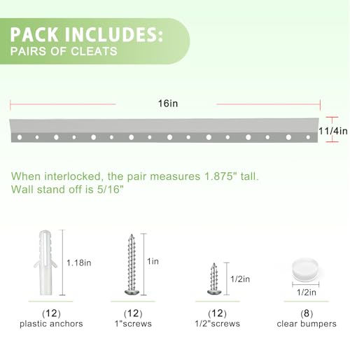 Image of French Cleat Picture Hanger 16inch,Wall Mounting Brackets Cleat Picture Hanger Kit ,Z Bar Clips for Hanger Supports,Z Bracket Picture Hangers Kit for Pictures,Mirrors,and Art (4 Pairs)
