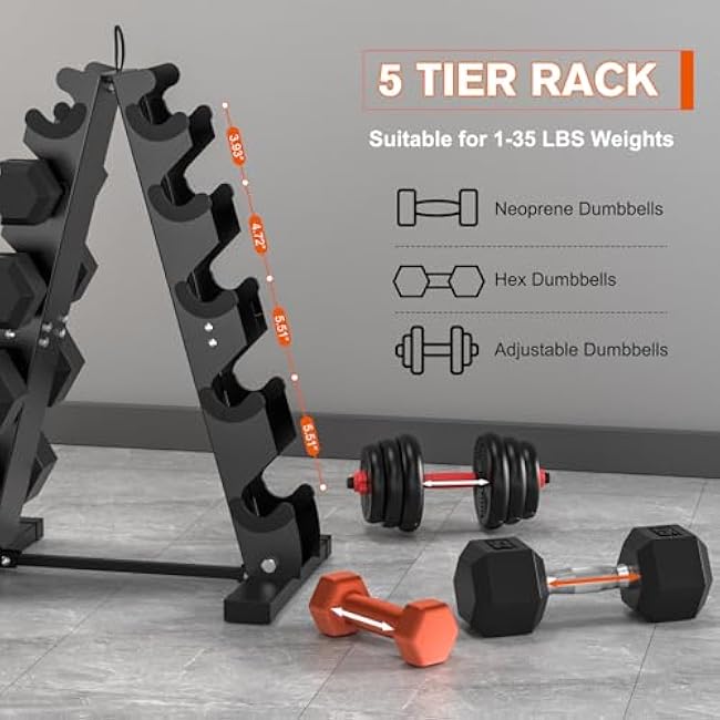 DERACY Dumbbell Rack Stand Only, Heavy Duty A-Frame Dumbbell Storage Rack, 5 tier Steel Dumbbell Holder for Home Gym Space Saver