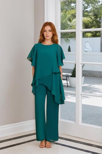2 Pieces Mother of The Bride Pant Suits for Wedding Long Sleeves Chiffon Pantsuits Formal Evening Outfit with Jacket2