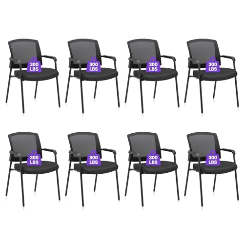 Image of CLATINA Stacking Chairs Set of 8, Stackable Waiting Room Chairs No Wheels with Armrest, Ergonomic Mesh Office Reception Guest Chair for Home Conference Lobby Church School Meeting Training, Black