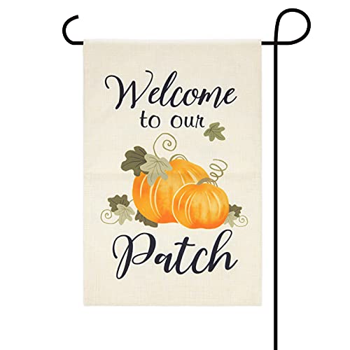 Texupday Welcome to Our Pumpkin Patch Fall Double Sided Burlap Garden Flag Farmhouse Autumn Outdoor Yard Flag 12