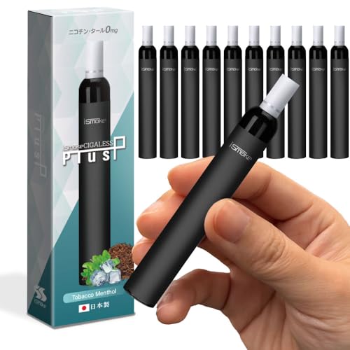 iSmoke CIGALESS Plus 0mg 電子タバコ タール ニコチン0 VAPE ベイプ 電子タバコ 使い捨て シーシャ 持ち運び スターターキット 本体 (重さ 0mg, タバコメンソール 10本)