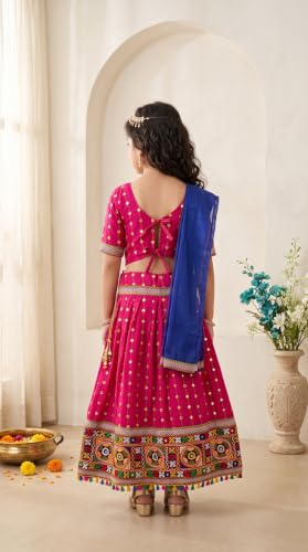 Image of AHHAAAA Girls Lehenga Choli with Dupatta, Kids Embroidered Chaniya Choli Set for Navratri Garba Dandiya Wedding Party Ethnic Outfit Y0045
