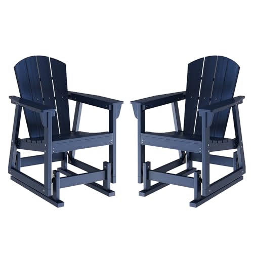 Aoxun Adirondack Outdoor Rocking Chair, HDPE Wood-Like Patio Rocking Chairs with Wide Seat, Porch Glider Chair for Outside, Garden, Lawn, Set of 2, Blue