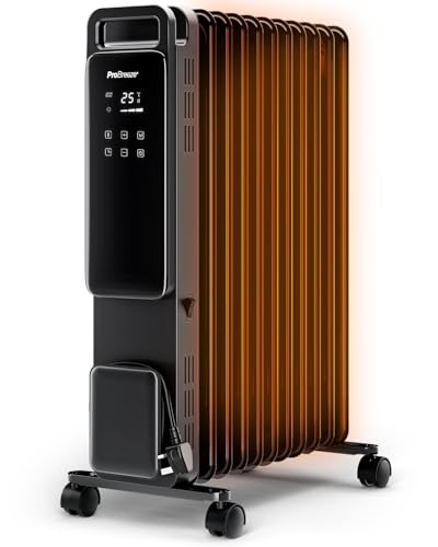 Pro Breeze OmniWarm Radiador de Aceite 2500W, 11 Aletas, Portátil, Pantalla Digital Táctil, Modo Eco, 3 Modos de Calor Ajustable, Apagado de Seguridad y Temporizador 24H