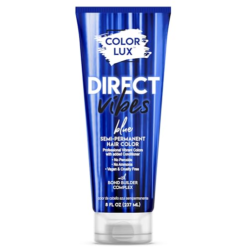 Color Lux Direct Vibes Semi-Permanent Hair Color, Blue, Vibrant & Long-Lasting Shade, Ammonia-Free, Vegan, Sulfate-Free, Paraben-Free, 8 fl oz