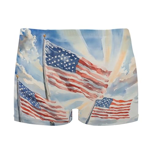 July 4th Independence Day American Flag Mens Swim Trunk Swimwear Swim Brief Square Leg Board Short S S0407072