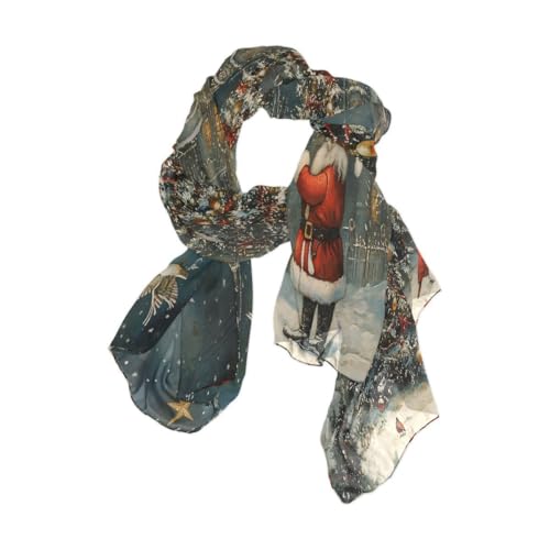 ALAZA Christmas Bird Santa Claus Castle Old Chiffon Silk Long Scarf Shawl Wrap