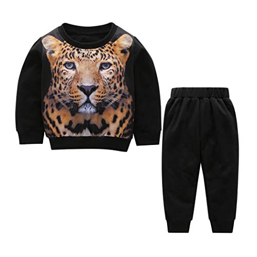 K-youth Ropa Niños y Niñas Sudaderas Manga Larga 3D Estampado de Tigre Invierno Tops + Pantalones Conjunto de Deportes 6 Mes - 5 Años(Negro, 4-5 años)