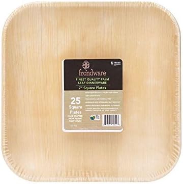 Frondware 7" All-Natural Palm Leaf Square Disposable Plates - Set of 25 - Elegant Wedding Dinnerware - Heavy Duty, Sturdy Party Plates - Compostable - Biodegradable - USDA Certified Biobased Product