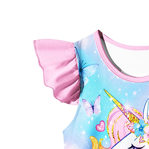 Lqsz Girls Nightgowns Crystal Unicorn Nightdress Nightie Sleepwear Pajamas Flutter Short Sleeves Nightgown For Girls 4 5T #TOP5