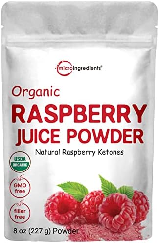 Sustainably US Grown, Organic Freeze Dried Raspberry Juice Powder, 8 Ounce, Contains Immune Vitamin C for Immune System Booster, Rich in Raspberry Ketones, Fatty Acids, Minerals and Antioxidant, Vegan