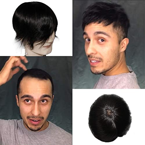 Image of EUPHORIA 8x5 Original PREMIUM MONO Hair Patch for Men 100% Natural Brown Human Hair Wig Install with Hair Toupee Tape, Clips or Glue