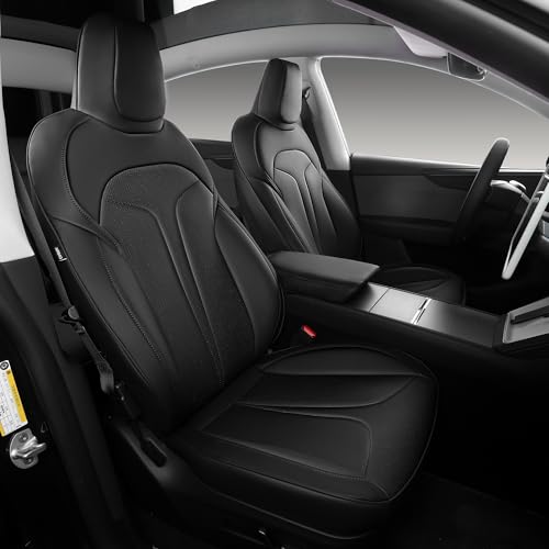 OURPLOT Custom Fit Model Y Seat Covers for 2025 2026 Tesla Model Y Juniper Full Coverage Waterproof Breathable Comfortable Nappa Leather Car Seat Covers Full Set(Black)