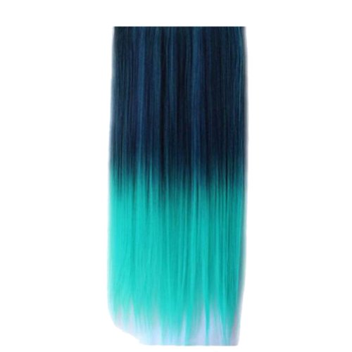 Autofor Newfangled Fashionable Multicolor Gradually Varied One Piece Straight Synthetic Clip-on Hair Extension 60cm Length,Multiple Choice (Straight, Dark Blue to Peacock green) by NSSTAR