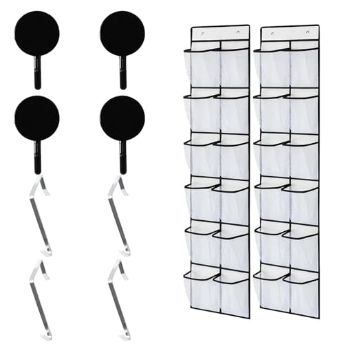 BORISCA Organizer da Appendere con Gancio, Pieghevole Porta Scarpe da Appendere a 12 Scomparti, Organizer da Appendere per Porta a Senza Perforazione, Riporre Scarpe, Giocattoli