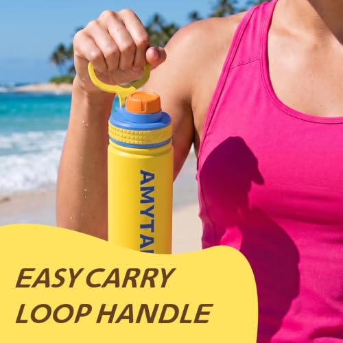 AMYTAITAI 18/8 Stainless Steel Insulated Water Bottle 20oz - Yellow | Vacuum, with Carry Loop Leakproof for Gym, Wide Mouth, Holder Friendly BPA-Free — view 6