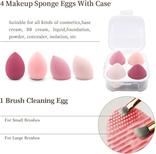 Image of 23 Pcs Makeup Brush Kit, Foundation Brush Eyeshadow Brush, Makeup Sponge Puff Set, Makeup Remover Pads (Green, 23 Piece Set) (23 Set Pink) (PINK)