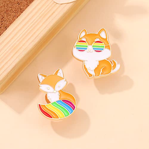 Image of Cute Cartoon Animal Enamel Pins Rainbow Pet Cat Lapel Pin Brooch Badge Fox Button Pin Rabbit Brooches for Women Girls Clothing Backpacks Bags Hats Accessory