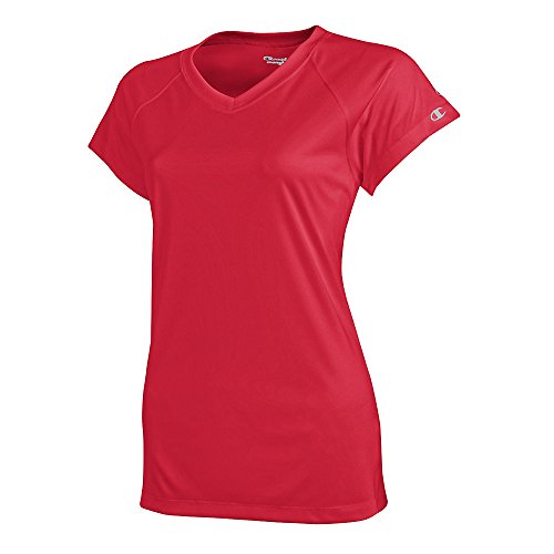 Champion Women's Essential Double Dry V-Neck Tee_Scarlet_L